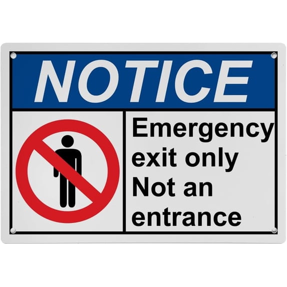 Emergency Exit Only Not an Entrance Sign, Industrial Exit Emergency Fire Sign 8"x12" UV Resistant for Indoor Outdoor Workplace
