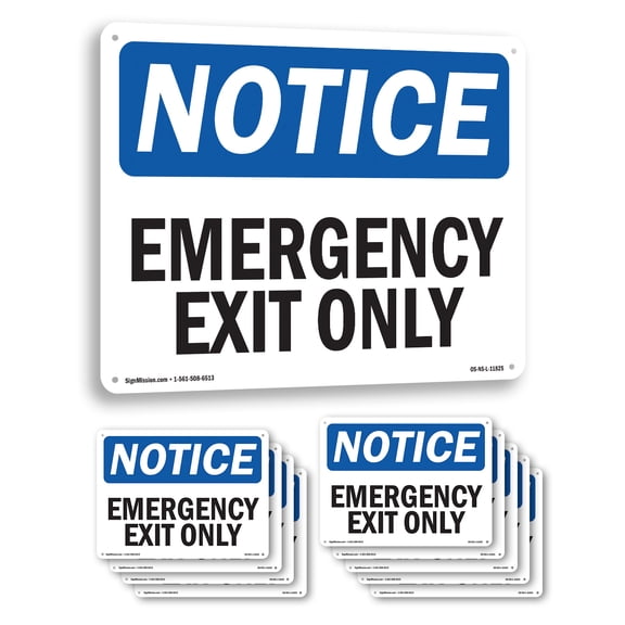 Emergency Exit Only OSHA Notice Rigid Plastic Sign 10 Inch x 7 Inch - 10 Pack