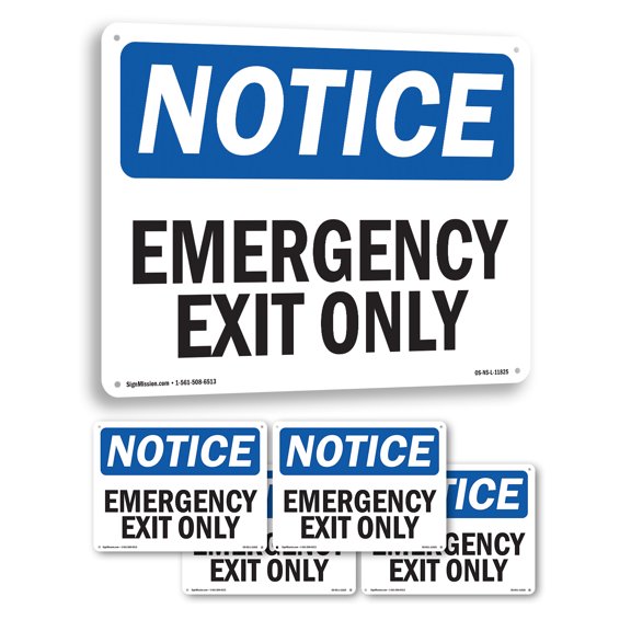 Emergency Exit Only OSHA Notice Rigid Plastic Sign 10 Inch x 7 Inch - 5 Pack