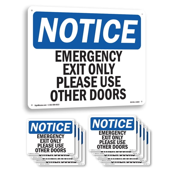 Emergency Exit Only Please Use Other Doors OSHA Notice Aluminum Sign 10 Inch x 7 Inch - 10 Pack
