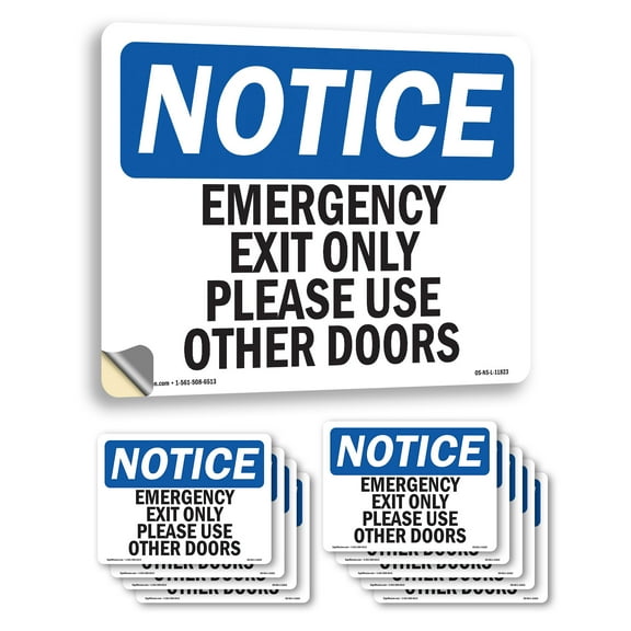 Emergency Exit Only Please Use Other Doors OSHA Notice Vinyl Decal Label 14 Inch x 10 Inch - 10 Pack