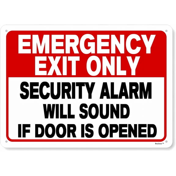Emergency Exit Only Sign - 8"x12" Indoor Outdoor Door Sign, Security Alarm Will Sound If Door is Opened