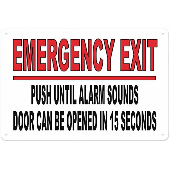 Emergency Exit Push Button Until Alarm Sounds Sign, 8"x12" Aluminum Tin Warning Sign, Home Outdoor Garden Safety Sign