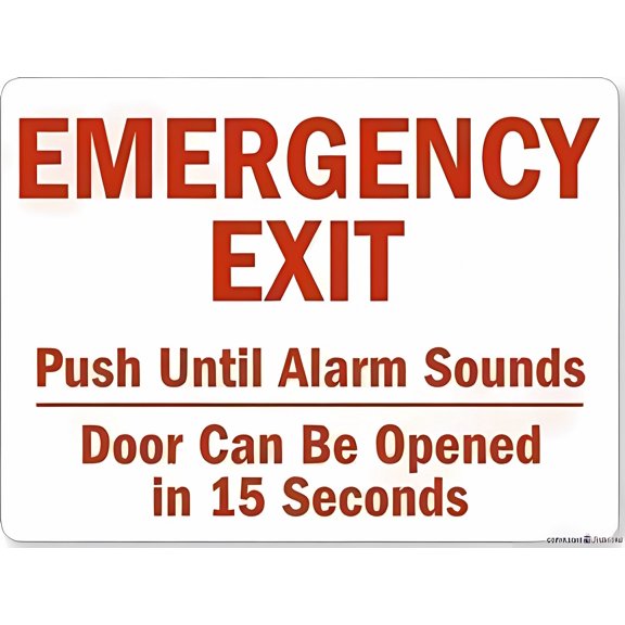 Emergency Exit Push Until Alarm Sounds Sign, 8"x12" Outdoor Safety Decorative Signal Sign, 15-Second Open Delay