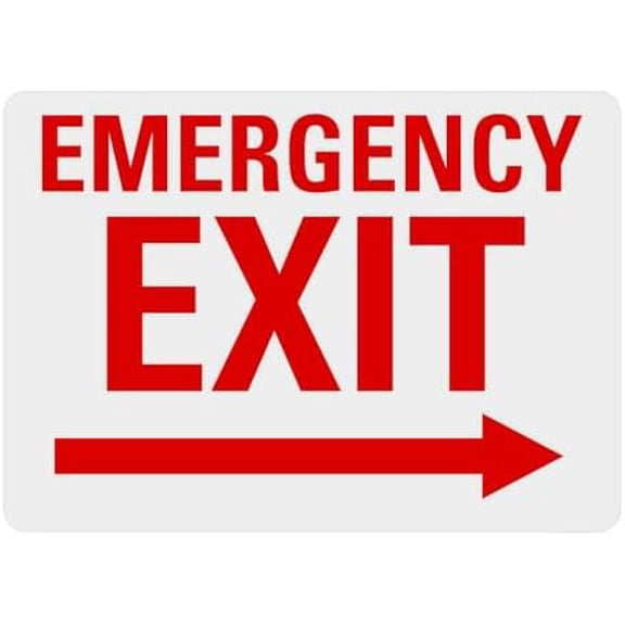 Emergency Exit Sign with Red Lettering and Right Arrow Metal Sign 8 x 12 Inches – Clear Signage for Walls, Fences