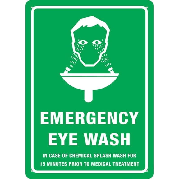 Emergency Eye Wash Sign 8 X 12 Inches Rust Free Aluminum - Uv Protected, Waterproof, Weatherproof And Fade Resistant - 4 Pre-Drilled Holes