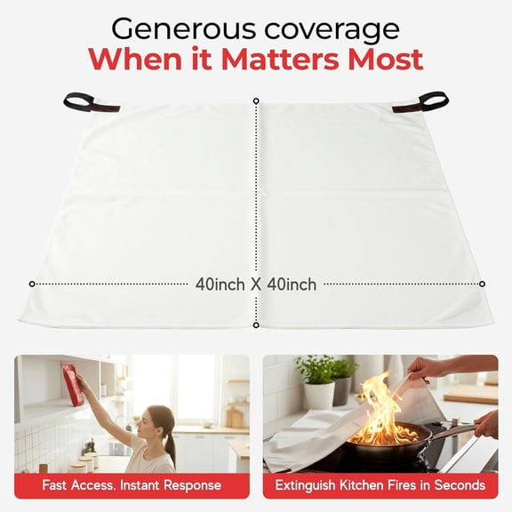 Emergency Fire Blanket 2-Pack - Fiberglass Flame Suppression for Home Kitchen Car Office Camping