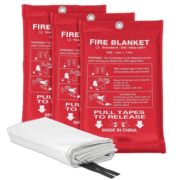 Emergency Fire Blanket for Home - 3 Pack Fire Suppression Flame Retardant Survival Safety Cover Fiberglass Fireproof Blanket for Kitchen Home School House Fireplace Car Office Warehouse 3.3ft x 3.3ft
