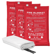 Emergency Fire Blanket for Home - 3 Pack Fire Suppression Flame Retardant Survival Safety Cover Fiberglass Fireproof Blanket for Kitchen Home School House Fireplace Car Office Warehouse 3.3ft x 3.3ft