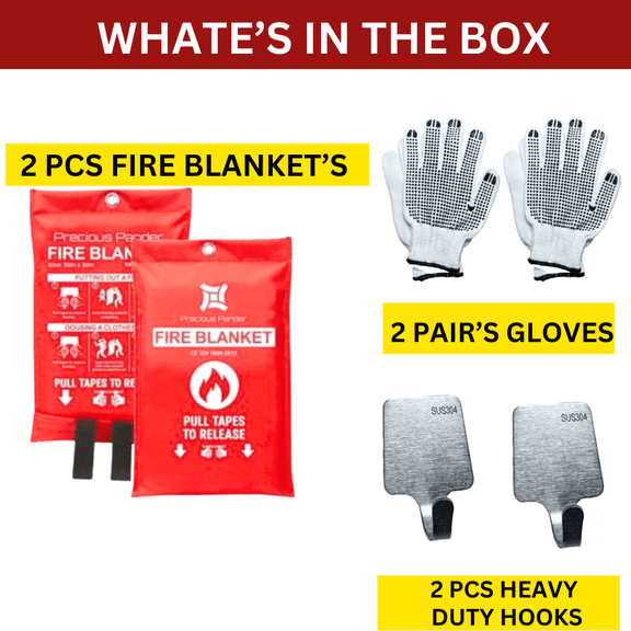 Emergency Fire Blanket for Home and Kitchen - 2 Pack 40"x40" Flame Suppression Fiberglass Fire Blankets for House Camping Car Office Warehouse Emergency Survival Safety