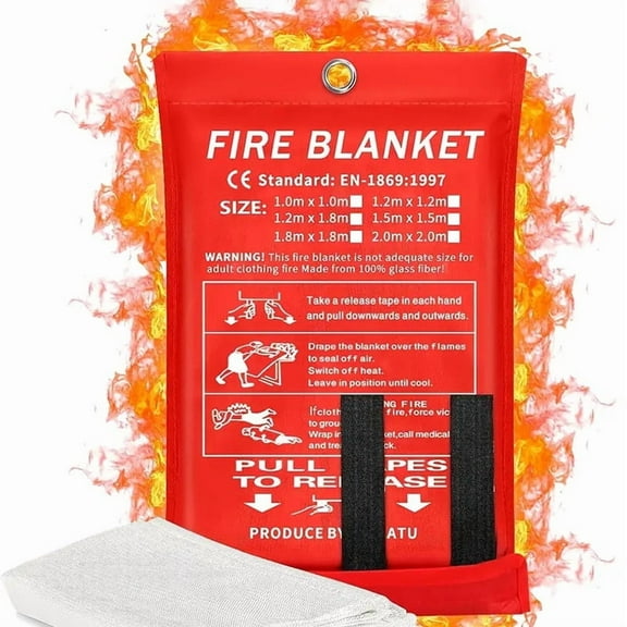 Emergency Fire Blanket for Kitchen and Home, 1 Pack 39.37” x 39.37” Fiberglass Fire Safety Blankets for Survival, Suppression Fire Retardant Blanket for People