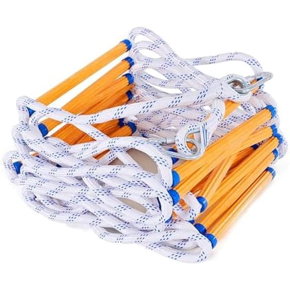 Emergency Fire Escape Ladder 7.6M / 25FT with 2 Hooks, Flame Resistant, Anti-Slip Safety Rope Ladder for Balcony 2-4 Story Homes, Reusable and Portable, Easy to Use & Store for Adults and Kids