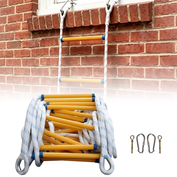 Emergency Fire Escape Ladder Flame Resistant 2-Story Safety Ladder with 2 Hooks, Fast Deploy Portable and Reusable