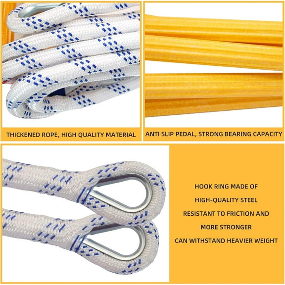 Emergency Fire Escape Ladder, Flame Resistant Safety Rope Ladder with Hooks, 32FT, Quick Deploy, Easy to Store,  to 2000 lbs