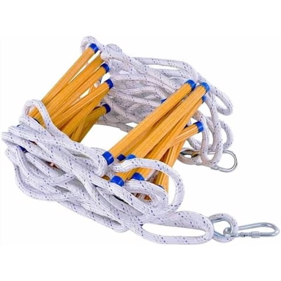 Emergency Fire Escape Rope Ladder 2 Story 8 FT Flame Resistant Safety Quick Ladder for Adults/Kids with 2 Spring Hooks, Stainless Steel Inner Ring, 23mm Thicker Octagonal Anti-Slip Rung (8ft/2.5m)
