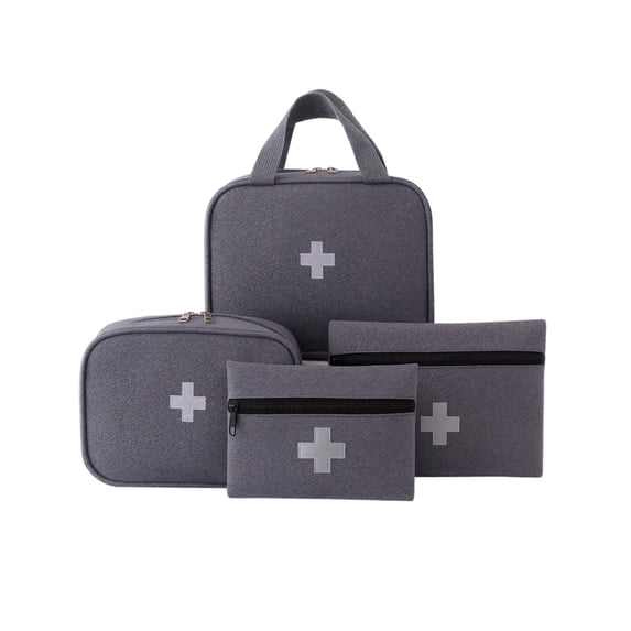 Emergency First Aid Kit 4 Piece Set Gray First Aid Kit Bag for Car, Travel, Camping, Home and Office Emergency Supplies