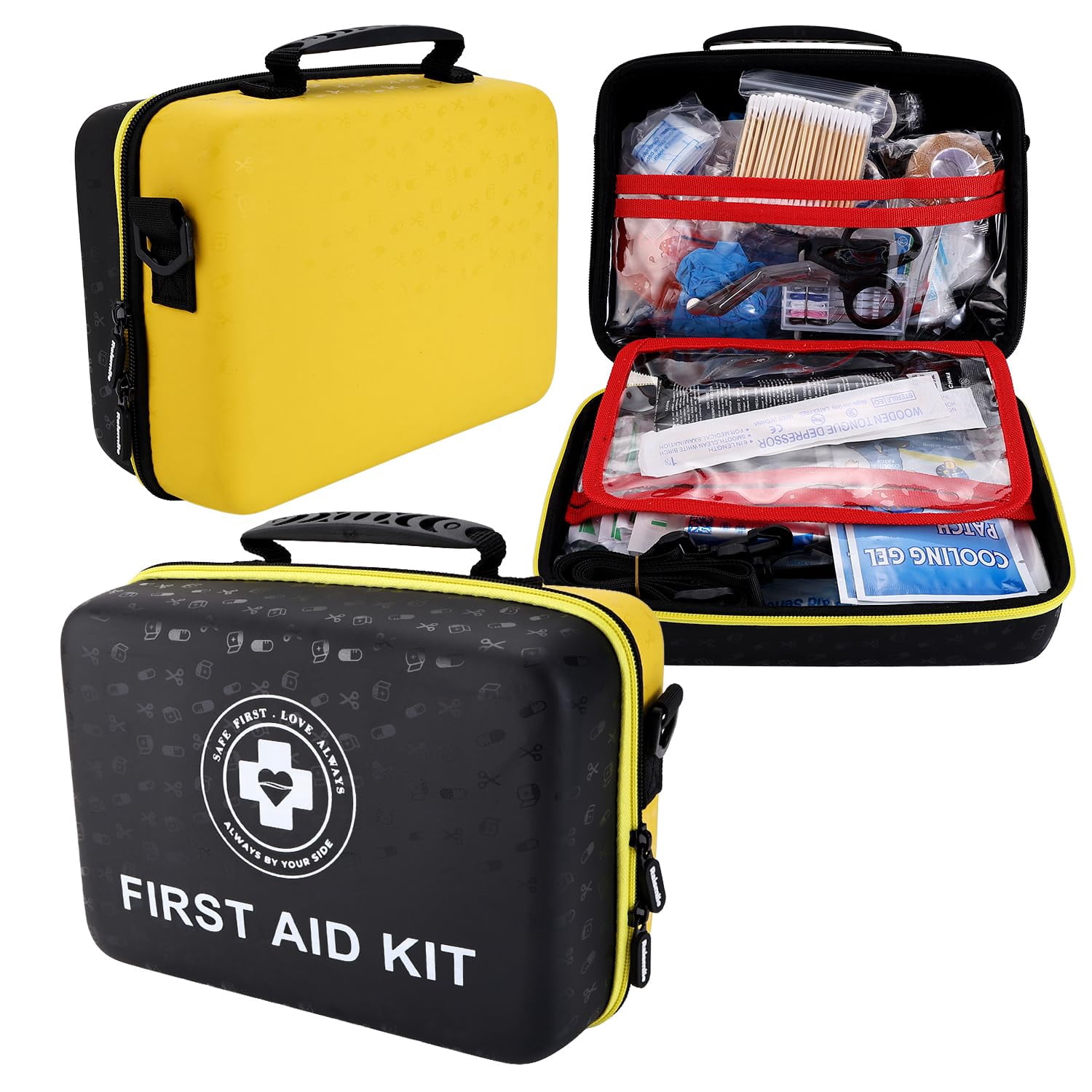 Emergency First Aid Kit 410 - Hard Shell Dual-color With Glow Interior For Home  Car Camping & Outdoors