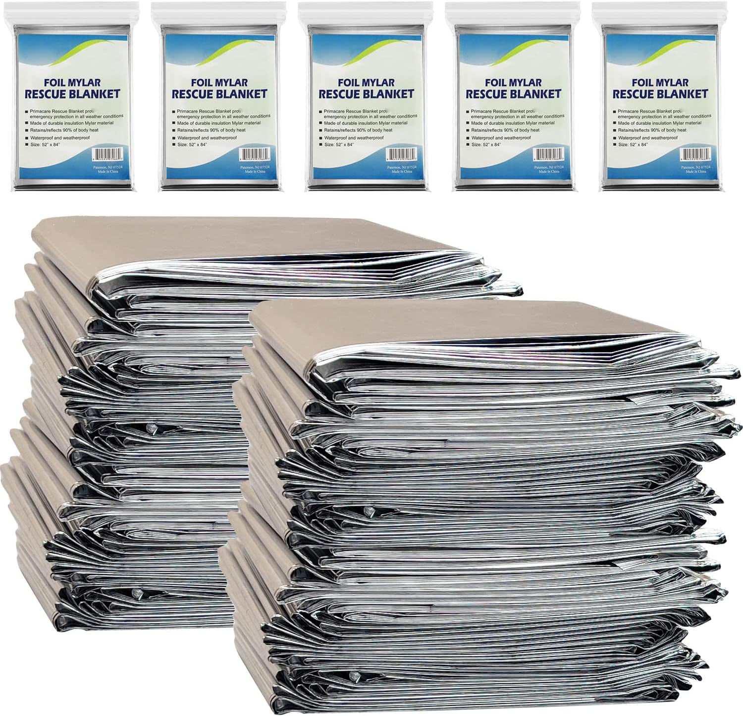 Emergency Foil Mylar Thermal Blankets Pack of 200, 84"x52