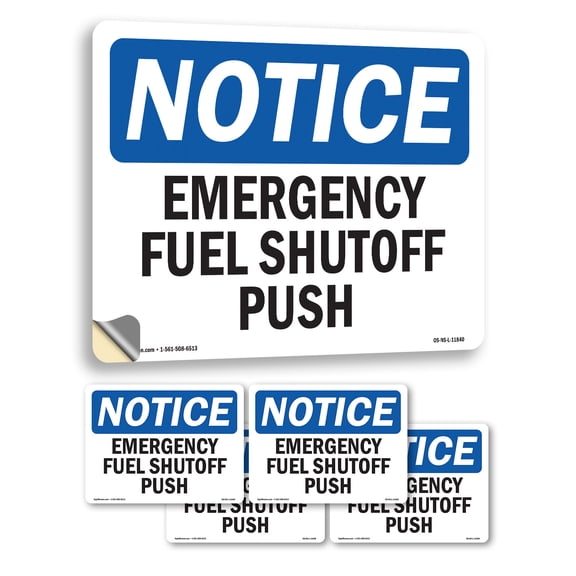 Emergency Fuel Shutoff Push OSHA Notice Vinyl Decal Label 5 Inch x 3.5 Inch - 5 Pack
