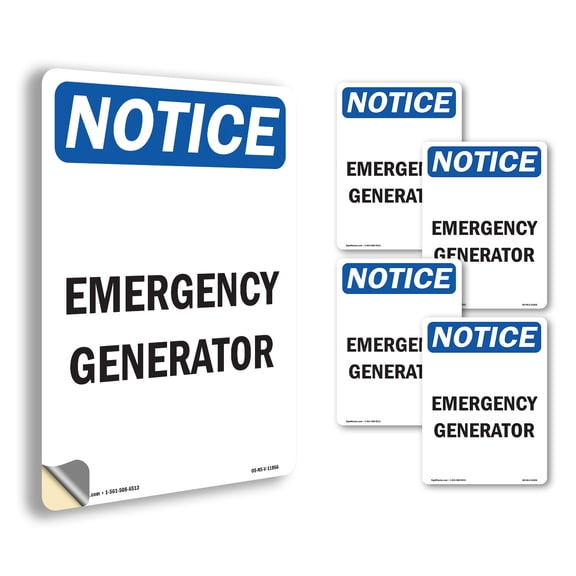 Emergency Generator OSHA Notice Vinyl Decal Label 5 Inch x 3.5 Inch - 5 Pack