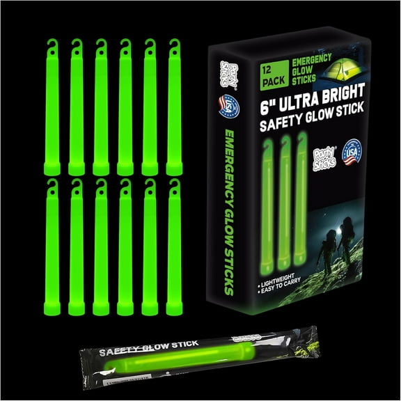 Emergency Glow Sticks - 12 Ultra Bright Individually Wrapped Military Grade Chem Lights Hour Bulk Tactical Light for Survival Gear, Camping, and Power Outages