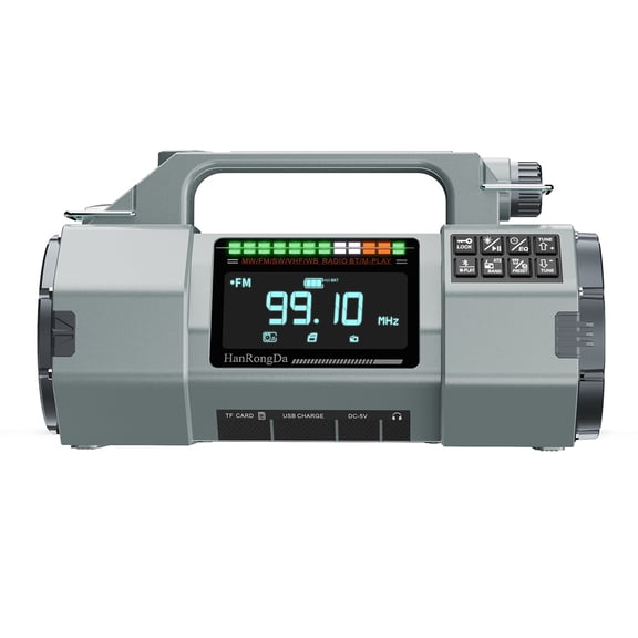 Emergency Hand Crank Radio, Portable Radio FM/MW/SW/VHF/WB Solar Radio, LED Flashlight BT Speaker for Home Outdoor, Gray