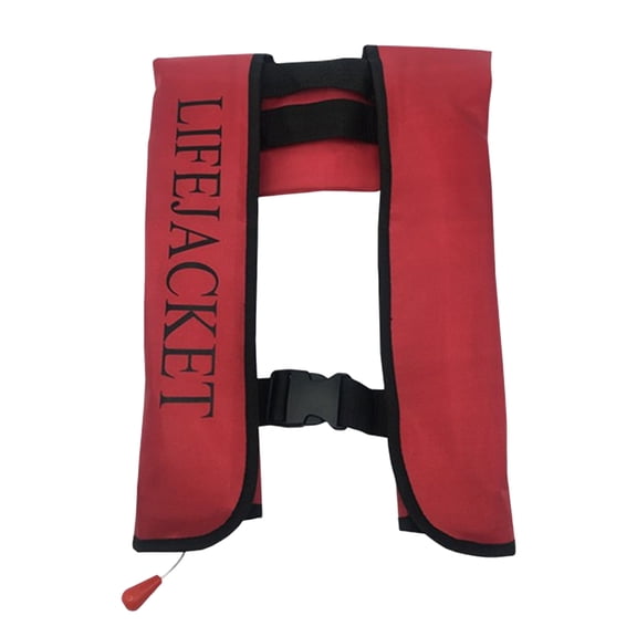 Emergency Inflatable Water Sports Vest, 300D Nylon TPU Life Jacket, Reflective Whistle Buoyancy Gear for Sea Rescue Rafting (Red)
