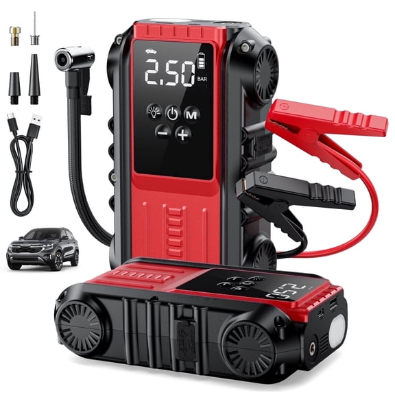 Lolseas Car Jump Starter with Air Compressor, 4500A Car Battery Jump Starter for 9.0L Gasoline/8.0L Diesel Engines, 150PSI PortableTire Inflator, Power Bank