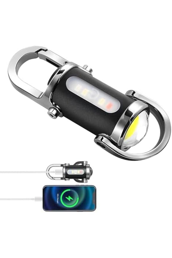 Emergency Keychain Flashlight3 in 1, Rechargeable 500 Lumens EDC Tool with Red/Blue Strobe, 1000mAh USB-C Charging, IPX7 Waterproof, Portable Flashlight for Emergencies (BlackSilver)