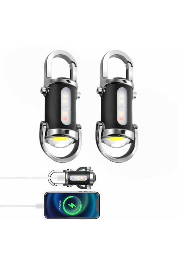Emergency Keychain Flashlight（3 in 1）, Rechargeable 800 Lumens EDC Tool with Red/Blue Strobe, 1000mAh USB-C Charging, IPX7 Waterproof, Portable Flashlight for Emergencies(2pcs)
