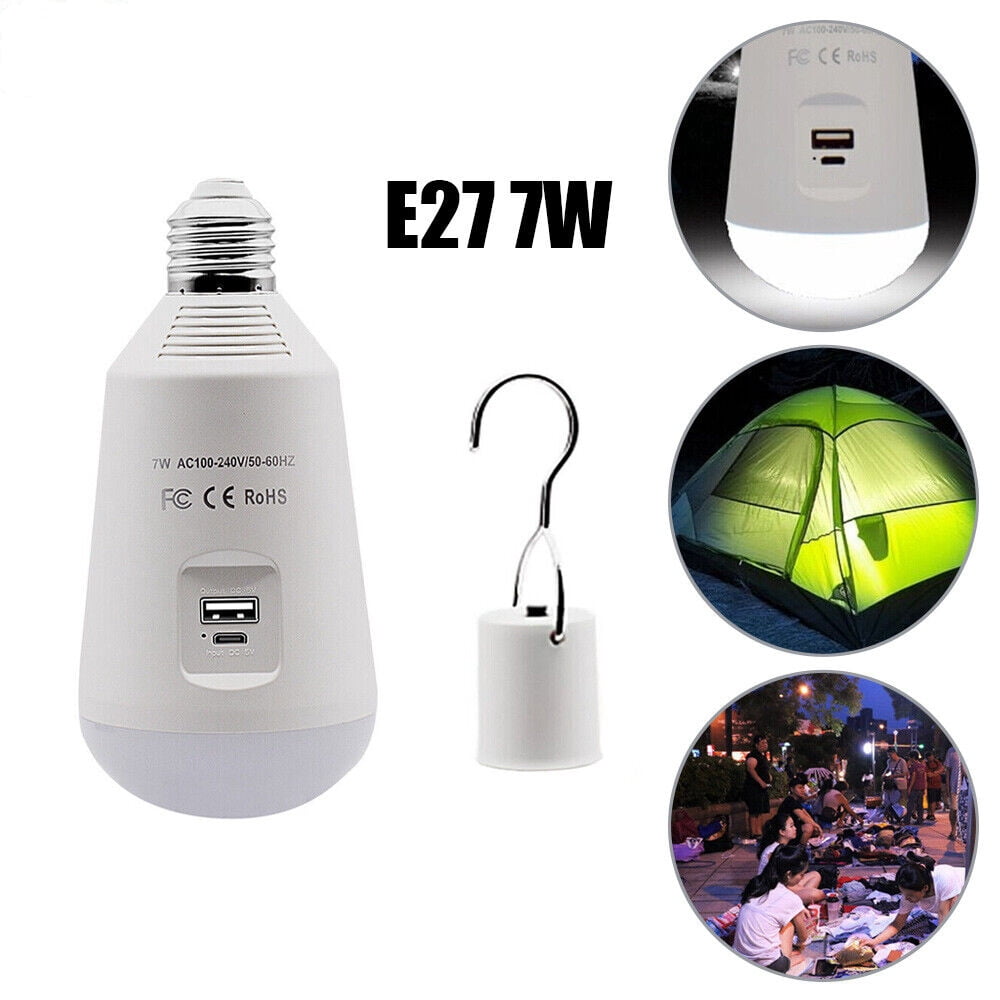 Emergency LED Light Rechargeable Tent Lamp Hiking Backpacking Night E27 Bulb Portable Cordless Hanging Lantern Lighting