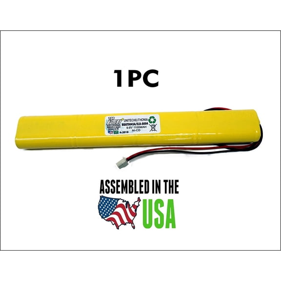 Emergency Light Replacement Battery 9.6V 1100mAh NiCd Compatible with Lithonia BBAT0043A ELB-B003 ELB-004 Replaceable Emergency Lighting Pack Assembled in USA 7.76 x 1.14 x 0.57 in
