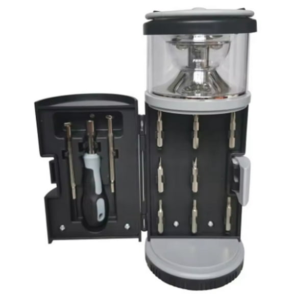 Emergency Light with Tool Kit Outdoor Portable Lantern Fishing Gifts for Camping Fishing Hiking Lighting,1Set x Camping Light and Screwdriver Tool,Black