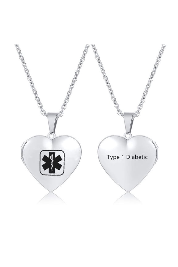 Emergency Medical Alert Necklaces for Women - Locket Necklace That Holds Pictures - Stainless Steel Identification Pendant Allergy Awareness Gifts for Mom Wife Girlfriend