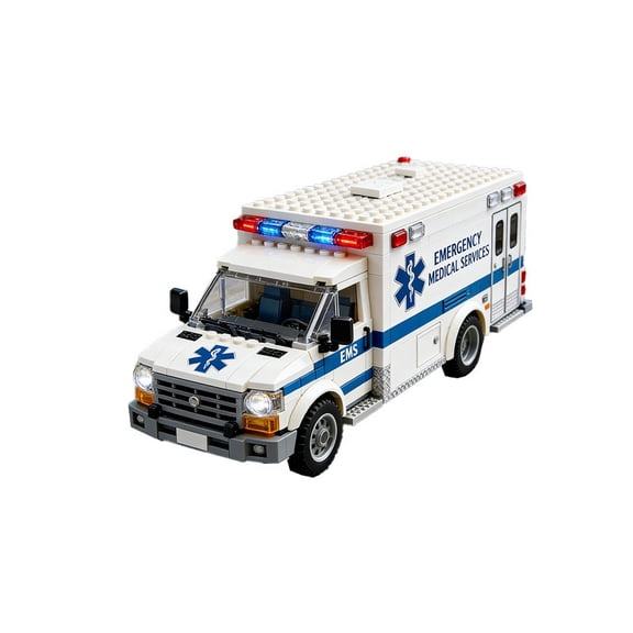 Emergency Medical Services Ambulance Micro Blocks Building Set - 198PCS DIY Craft Kit for Kids & Adults, Detailed EMS Vehicle Model with Lights & Decals, STEM Toy & Gift