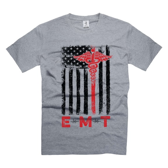 Emergency Medical Technician Tshirt EMT Patriotic Shirt EMT Usa Flag T Shirt Paramedic Shirts (Small Grey)