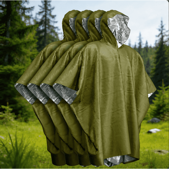 Emergency Mylar Blanket - Waterproof, Wind-Resistant Outdoor Rain Cover for Camping, Emergencies,4 pack,Green color