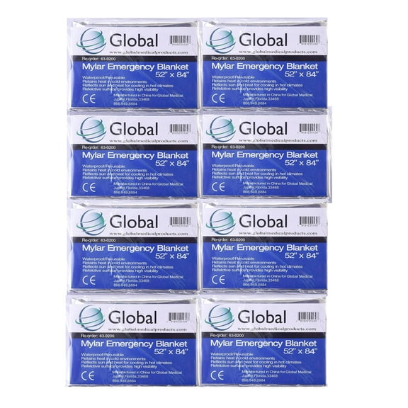 Emergency Mylar Thermal Blankets - Space Fire Blanket Survival Kit Camping Blanket (8-Pack). Perfect for Outdoors, Hiking, Survival, Bug Out BagMarathons, or First Aid