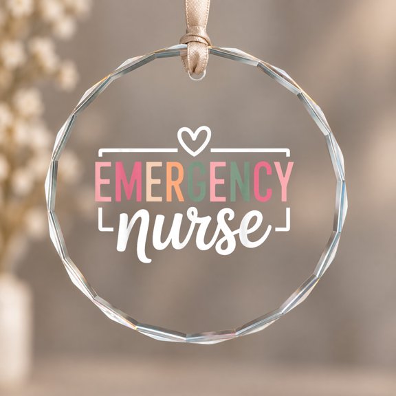 Emergency Nurse Art For Men Women ER Emergency Nurse Theme Ornament, Room Decor, Circle Glass Ornament