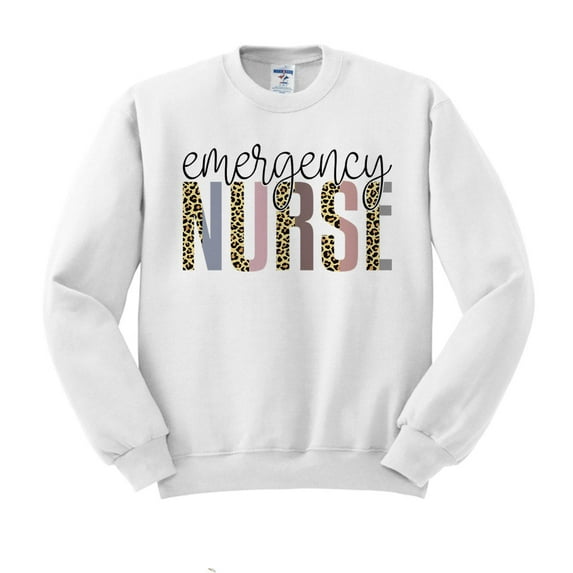 Emergency Nurse Leopard Print Sweatshirt Unisex Large White