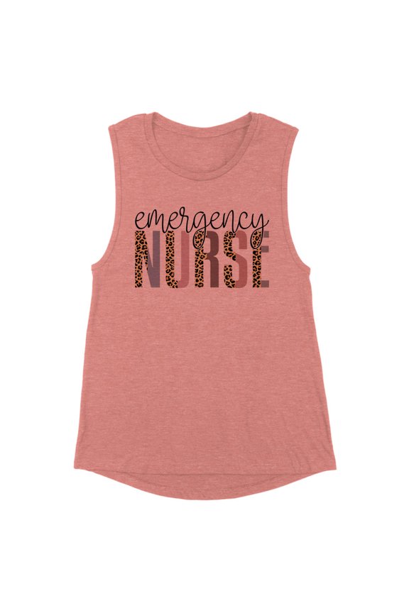 Emergency Nurse Leopard Print Women's Muscle Tank 2X-Large Desert Pink