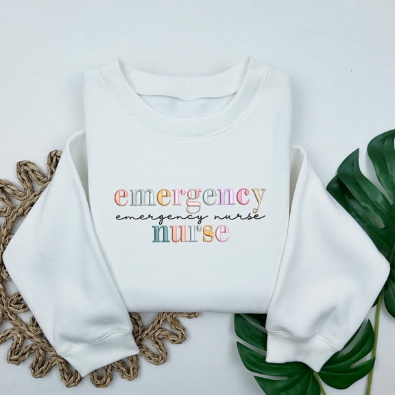 Emergency Nurse Sweatshirt, Embroidered Colorful ER Nurse T-Shirt, Medical Work Crewneck, Healthcare Sweater, ER Nurse Gifts