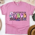 thumbnail image 1 of Emergency Nurse T-Shirt | Pastel Lettering with Stethoscope and Checkered Print Tee, Azalea, Size L, 1 of 6