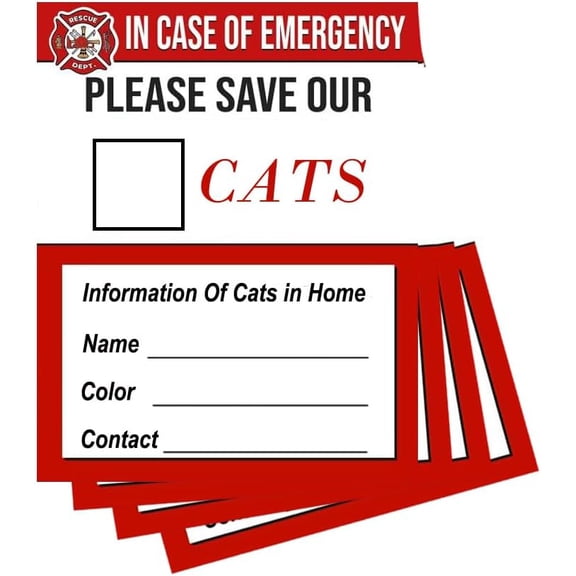 Emergency Pet Rescue Stickers in Case of Emergency Save My Cat Fire Safety Alert Window Decals for Home or Car 4 Pack Weatherproof Durable Vinyl