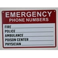 thumbnail image 1 of Emergency Phone Numbers Safety Sign - Fire, Police, Ambulance, Poison Center, Physician (Aluminium Rust Free 7x10)(ref-2022-4), 1 of 4