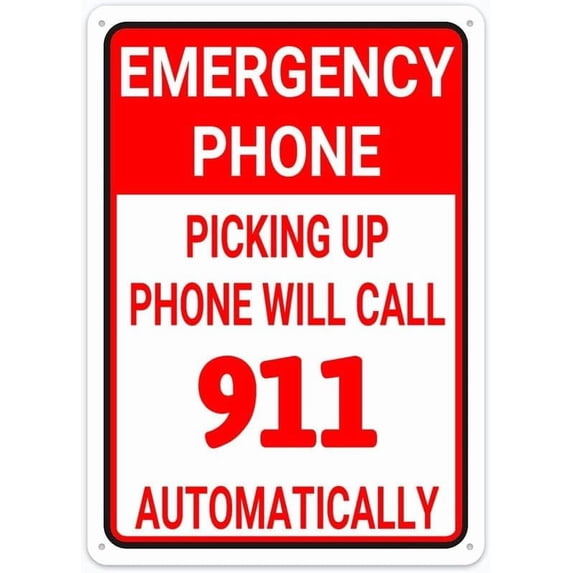 Emergency Phone Picking Up Phone Will Call 911 Automatically Rustic 8"x12" Metal Tin Sign - Outdoor & Home Wall Decor for Cafe, Bar & Kitchen