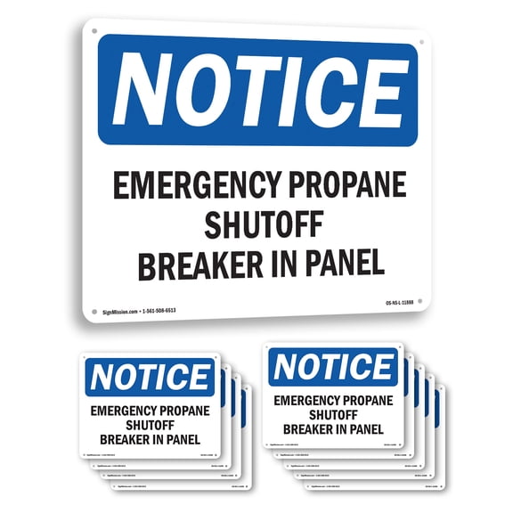Emergency Propane Shutoff Breaker In Panel OSHA Notice Aluminum Sign 14 Inch x 10 Inch - 10 Pack