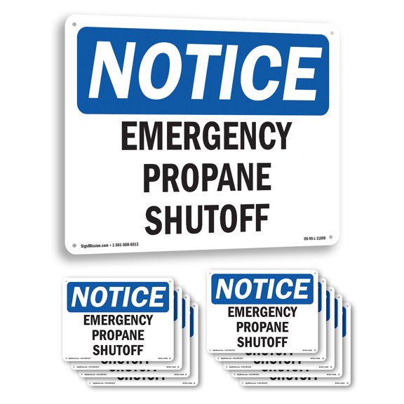 Emergency Propane Shutoff OSHA Notice Aluminum Sign 14 Inch x 10 Inch - 10 Pack