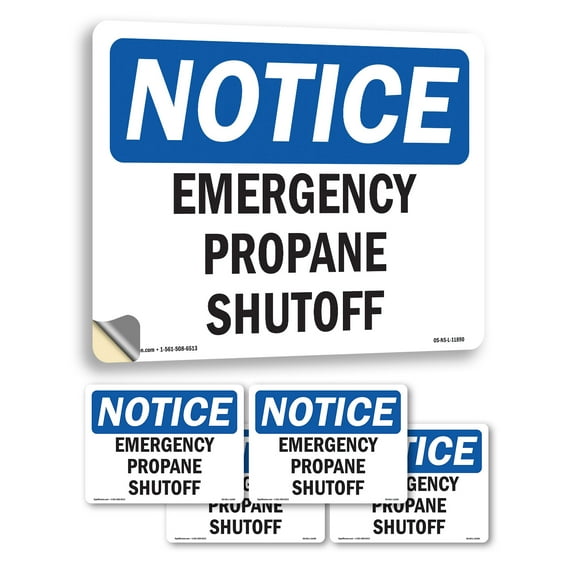 Emergency Propane Shutoff OSHA Notice Vinyl Decal Label 5 Inch x 3.5 Inch - 5 Pack