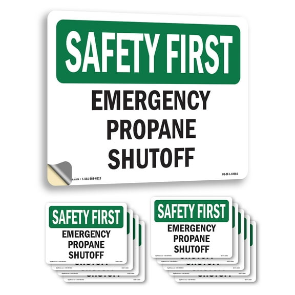 Emergency Propane Shutoff OSHA SAFETY FIRST Vinyl Decal Label 10 Inch x 7 Inch - 10 Pack